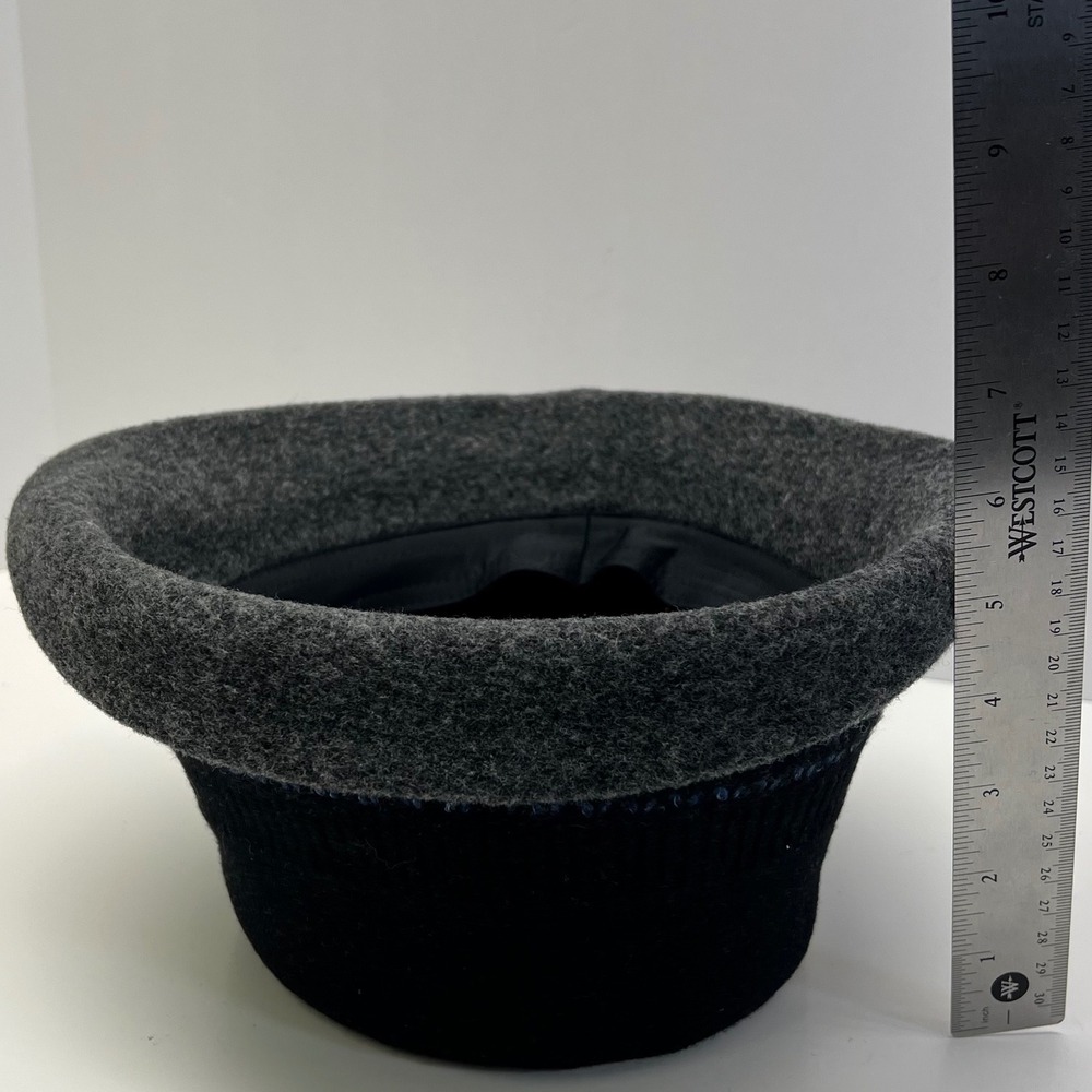 Black Wool Blend Bucket Hat Cloche With Grey Brim And Blue Stitching Adjustable - Picture 10 of 10